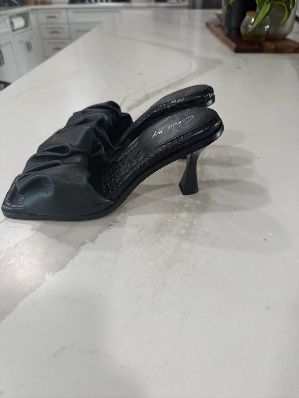 Black Ruched Heeled Slides - Picture 2 of 5